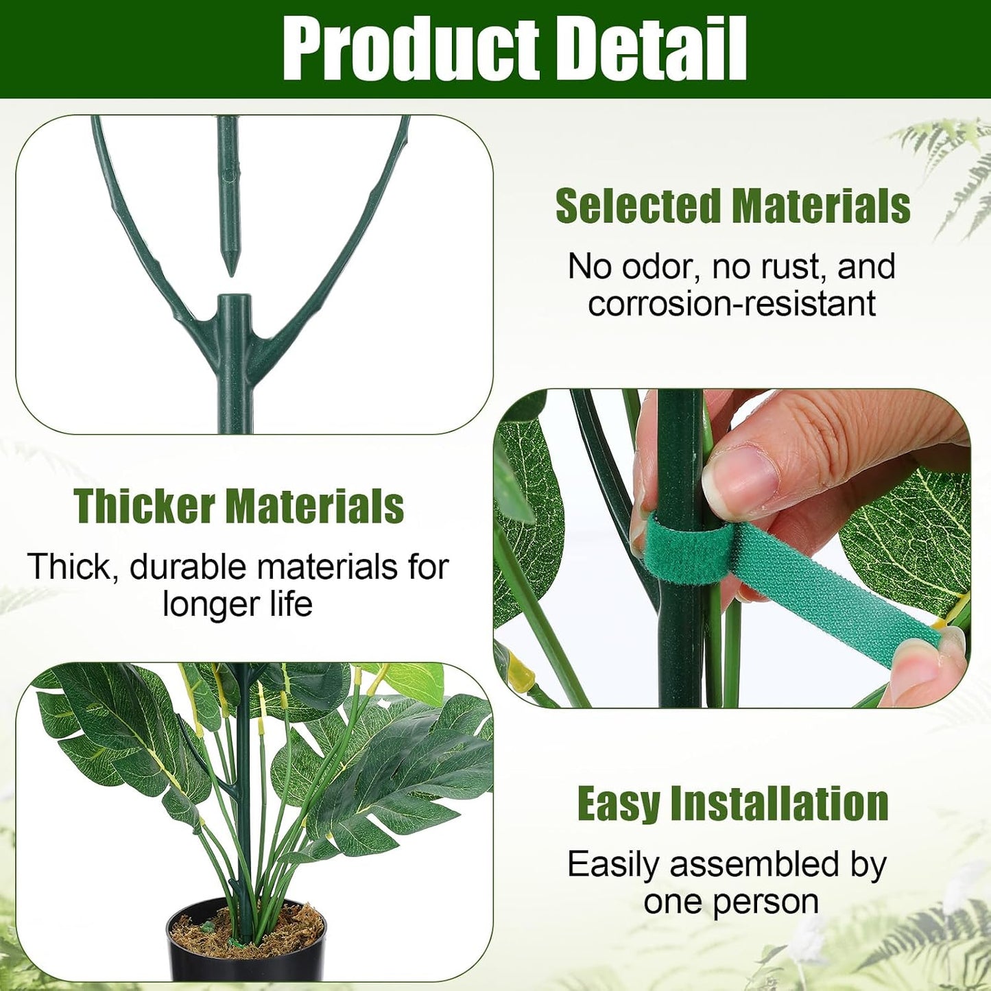 10 Pack Stackable Plant Support Stakes for Indoor Outdoor Plants, Pothos Plant Climber Support Structures with 2 Rolls Hook and Loop for Vine Training Stem Stabilization