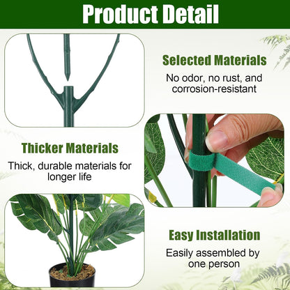 10 Pack Stackable Plant Support Stakes for Indoor Outdoor Plants, Pothos Plant Climber Support Structures with 2 Rolls Hook and Loop for Vine Training Stem Stabilization