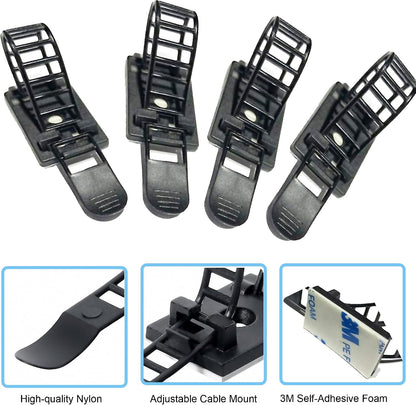 30 pcs Adhesive Cable Ties Adjustable Cable Mount. Self-adhesive Nylon Cord Clip Fastener, Cable Management Wire Organizer Fixture (Black)