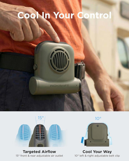 InoKraft Portable Fan Rechargeable for Hiking & Camping, Clip-On Waist Fan with Swappable 4Ah Rechargeable Battery, 49 ft/s Turbo Airflow, Up to 13H+ Runtime