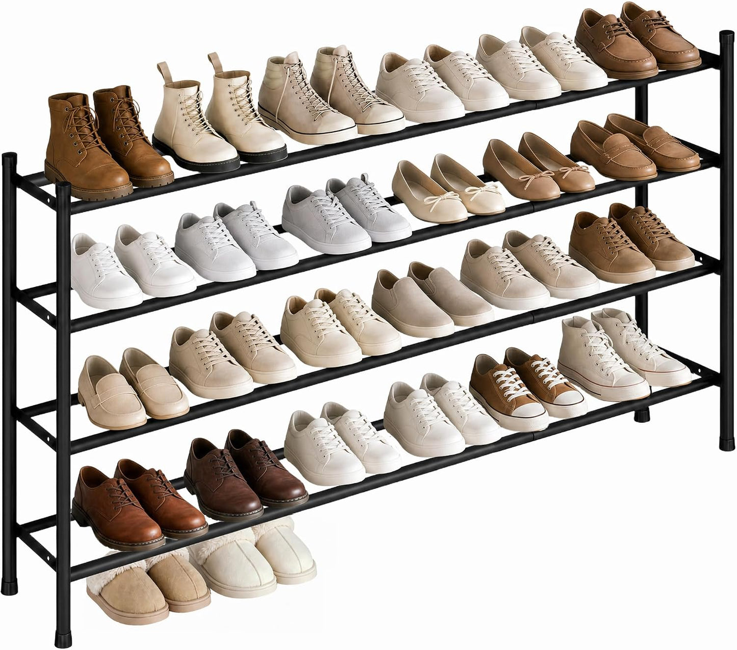 STORAGE MANIAC Long Expandable Shoe Rack, 18 Pairs Metal Wide Stackable Shoe Rack, Adjustable Shoes Shelf, Freestanding Shoes Organizer for Closet, Entryway, Hallway, Garage, Front Door, 3 Tiers