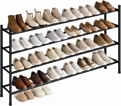 STORAGE MANIAC Long Expandable Shoe Rack, 18 Pairs Metal Wide Stackable Shoe Rack, Adjustable Shoes Shelf, Freestanding Shoes Organizer for Closet, Entryway, Hallway, Garage, Front Door, 3 Tiers
