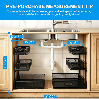 2-Tier bathroom cabinet organizer, bathroom organizers and storage with Adjustable Removable Dividers,Under Sink Organizing,Under Sink and Pull-Out Cabinet Organizer for Kitchen and Pantry Storage