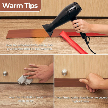 Door Draft Stopper, Ohuhu 39"L x 2"W Silicone Weather Stripping Under Door Seal for Exterior Interior Doors, 1" Widened Strong Adhesive, Soundproof Door Sweep Strip to Block Cold, Noise, Light Pests