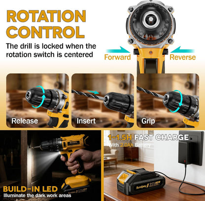 Sundpey 267-Piece Tool Kit with Drill - Basic General Home Complete Repair Portable Tool Set with 21V Cordless Drill & 2.0Ah Battery & Charger in Drawer Storage Toolbox for Apartment Office Garage