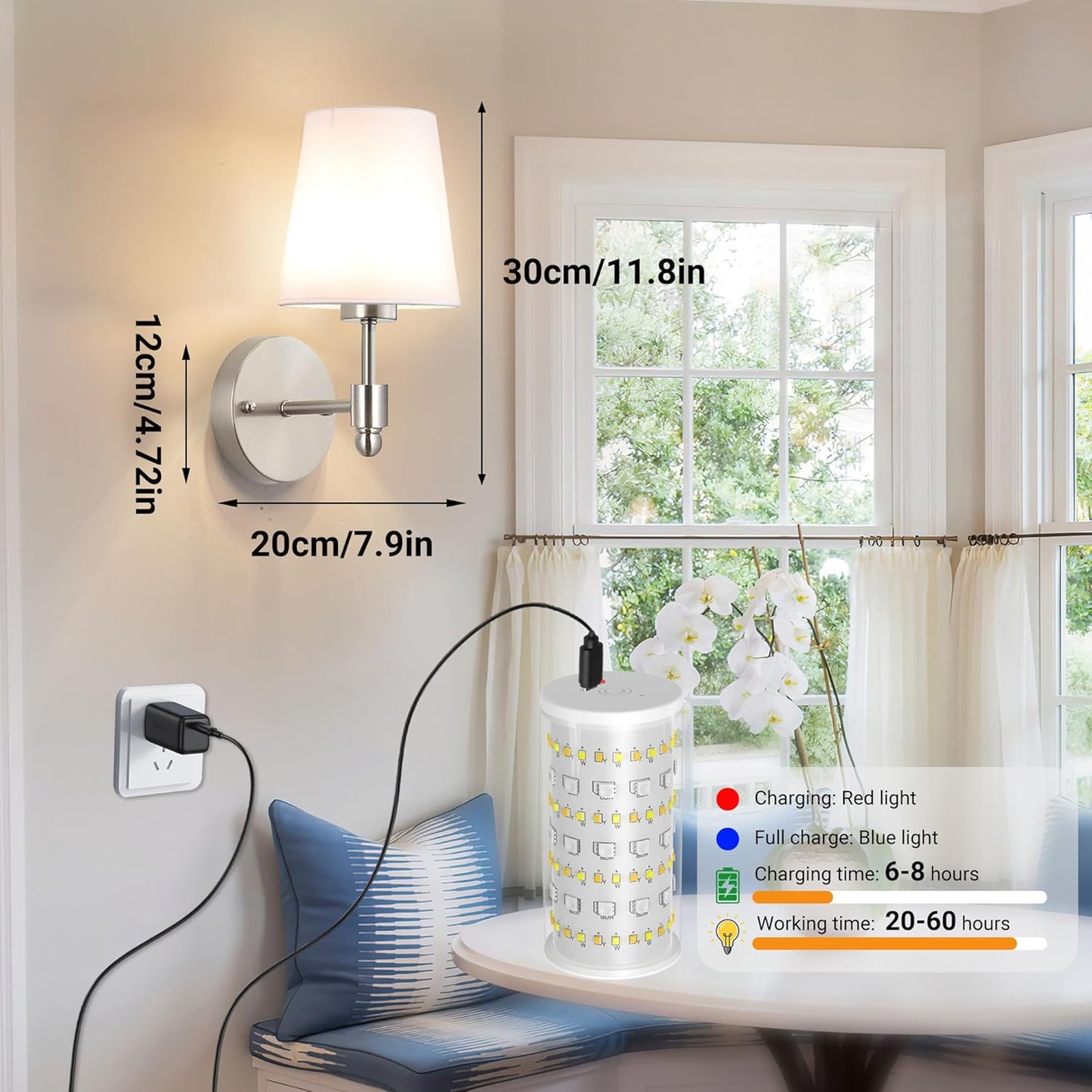 Nekhung Battery Operated Wall Sconces Set of Two, Wireless Battery Wall Light with 10000mAh RGB Dimmable Magnetic Bulb and Remote, Rechargeable Sconce Wall Decor for Bedroom Living Room Hallway