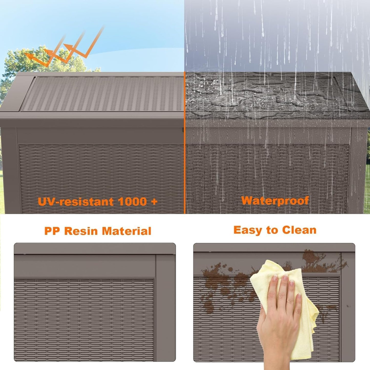 PatioZen 100 Gallon Resin Deck Box, Lockable Patio Outdoor Storage Box for Furniture, Garden Tools and Tools Storage, Waterproof Outside Storage Boxes - Black