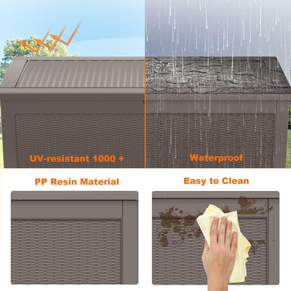 PatioZen 100 Gallon Resin Deck Box, Lockable Patio Outdoor Storage Box for Furniture, Garden Tools and Tools Storage, Waterproof Outside Storage Boxes - Black