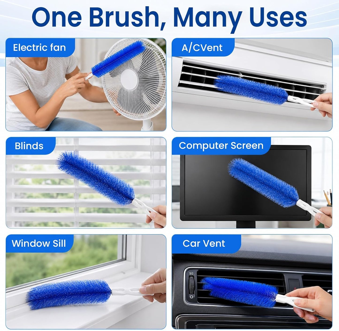 Fan Cleaning Brush, Bendable Dust Remover for AC Vent Grilles, Window Tracks, Keyboards and Narrow Spaces (1)