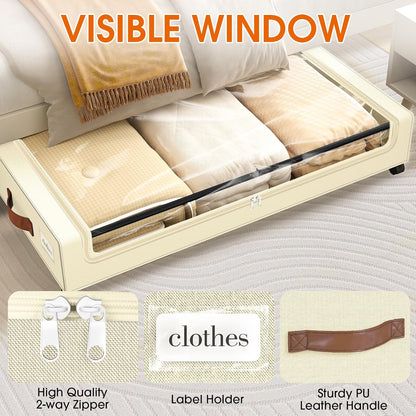 SpaceHacks Under Bed Storage with Wheels 2Pack Storage Containers with Clear Window&Label Under Bed Drawers Rolling Under Bed Storage for Clothes,Shoes, Blankets (30.71 x 16.93 x 6.69 in, Dark Grey)