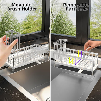 Moforoco Extra Large Sponge Holder for Kitchen Sink Organizer Caddy, Dish Brush Scrubber Holder,Stainless Steel Sink Box Utensil Holder,Soap Dispenser Set Tray Counter Accessories & Storage Rack