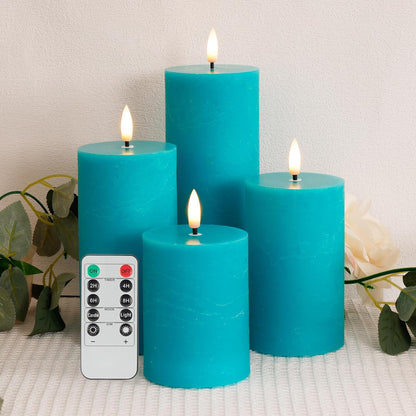 Flickering Flameless Candles, Real Wax Battery Operated Candles with Remote, Flat Top Led Flameless Pillar Candles for Home, Wedding, Party Decor, Set of 4, Φ 3" H 4" 5" 6" 8", Ivory