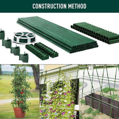 MAXPACE 62pcs Garden Stakes Kit: Includes 20 Sets of Fiberglass Plant Sticks Supports & Accessories for DIY 4ft, 5ft, 6ft, 7ft Stakes for Tomato, Vegetables, Indoor & Outdoor Gardening Supplies