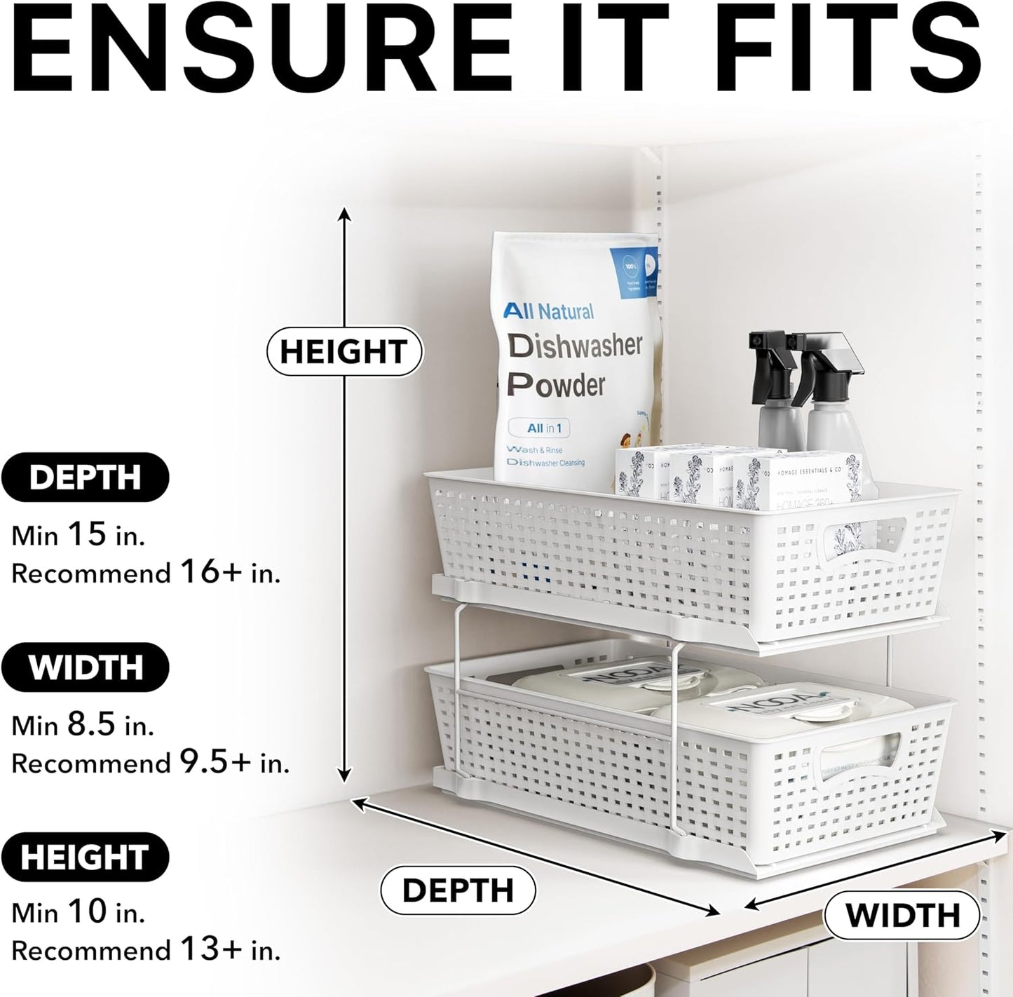 Simple Houseware 2 Tier Bathroom Organizer Tray Pull-Out Sliding Drawer/Under-Sink Storage, Clear