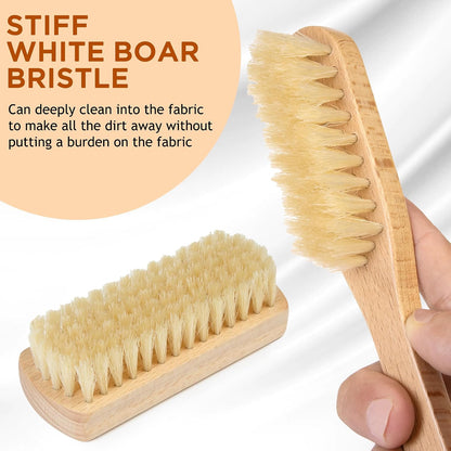 TAKAVU Laundry Brush Set, Soft Boar Bristle, Gentle on Delicate Fabrics | Stain Scrub Brush for Clothes, Upholstery, Delicate Knits, Cotton & Linen, Washable Spot & Garment Care Cleaner