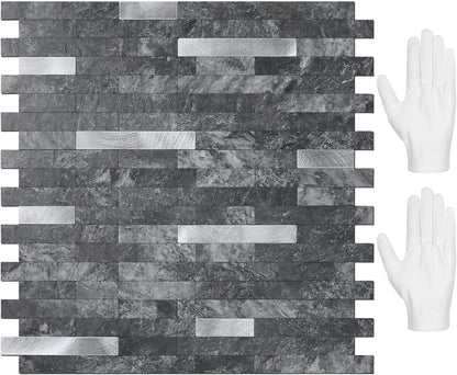 STICKGOO Peel and Stick Backsplash Tile, Stick on Backsplash for Kitchen and Bathroom, Volakas White Look PVC Mixed Metal Silver Self Adhesive Wall Tiles(Sample)