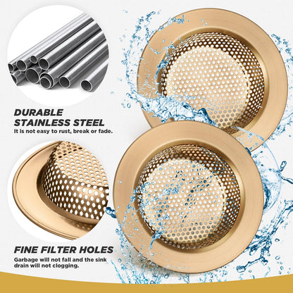 Retisee 2 Pcs Sink Strainer Stainless Steel Kitchen Sink Drain Strainer Basket Cover Mesh Hair Food Catcher, Large Wide Rim of 4.4 Diameter(Brushed Silver)