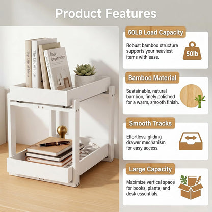 Bamboo Under Sink Organizer Adjustable Height 2 Tier Bathroom Organizer Pull Out Cabinet Storage Kitchen Heave Duty Wood Slide Ou Shelf for Kitchen Bathroom (Black, 2 Packs) (Black, 2 Pack)