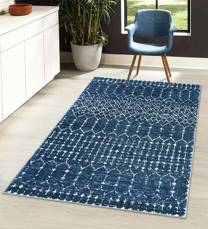 Lahome Moroccan Entry Rug 2x3, Non-Slip Washable Front Indoor Door Mat Rubber Backing Low-Profile Door Rugs, Small Geometric Print Distressed for Entryway Bathroom Kitchen, Black Hana