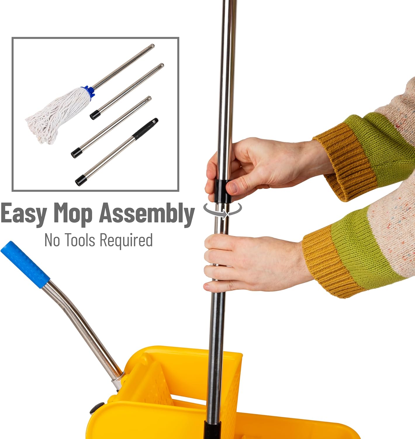 Mind Reader Mop Bucket with Wringer (Mop Not Included), 5.5 Gallon Cleaning Bucket with Wheels and Handle, Upward Press Wringer, Small Mop Compatible, Yellow