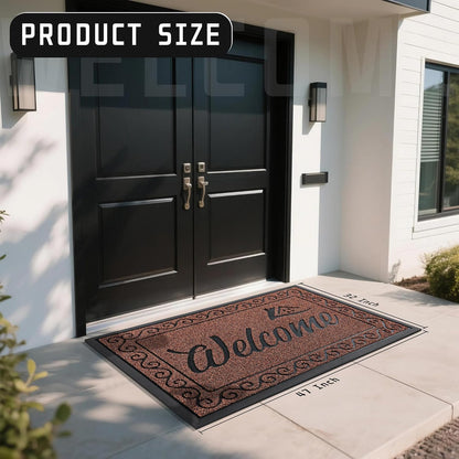 Yimobra Welcome Mat, Heavy Duty Sturdy Door Mats for Home Entrance Outdoor Indoor, Front Doormat for Outside Patio Floor Entry Porch Garage Office, Waterproof, Low Profile, 29.5x17, Black Grey