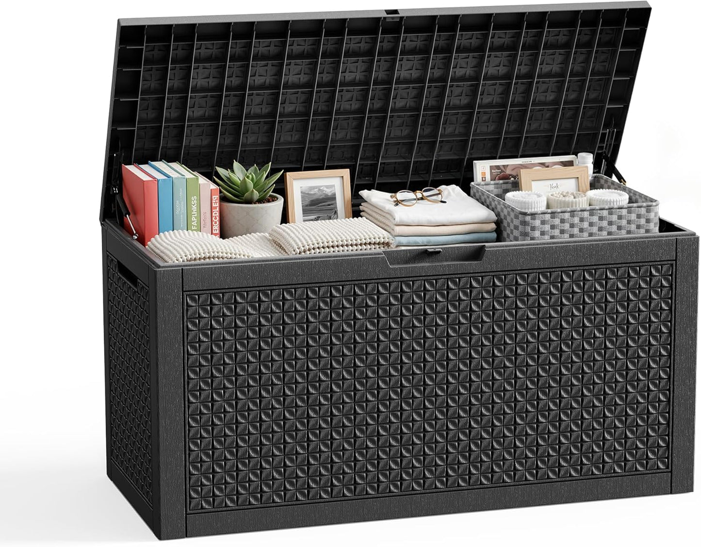 PatioZen 100 Gallon Resin Deck Box, Lockable Patio Outdoor Storage Box for Furniture, Garden Tools and Tools Storage, Waterproof Outside Storage Boxes - Black