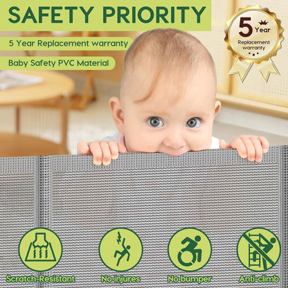 Reinforced 55" Wide Retractable Baby Gates with Reinforced Strips, Indoor/Outdoor Retractable Dog Gate for Doorway Prevent Bottom Drilling Through, No Bottom Bar Safety Mesh Baby Gate for Stair, Black