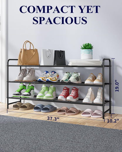 Kitsure Shoe Rack - Stainless Steel Shoe Organizer, Sturdy Shoe Rack for Closet and Front Door Entrance, Free Standing Shoe Shelf, Closet Organizers and Storage, 25.6" Wide - 3 Tier, Black