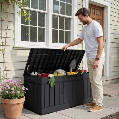 Devoko 30 Gallon Resin Deck Box Waterproof Outdoor Storage Box for Patio Furniture Pool Accessories Indoor Storage for Cushion Garden Tools (30 Gallon, Black)