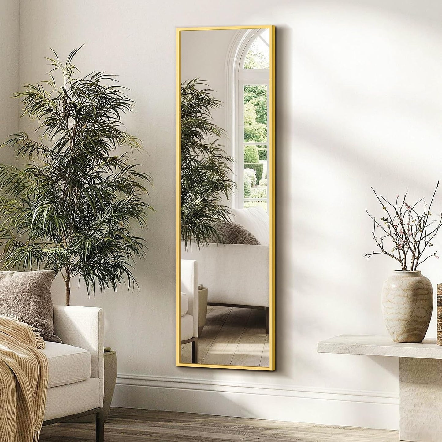 FICTOR Full Length Mirror with Stand, Floor Standing Mirror Full Body, HD Shatterproof Black Frame Wall Mirror for Bedroom, Living Room, Dressing Room & Entryway, 56"x15"