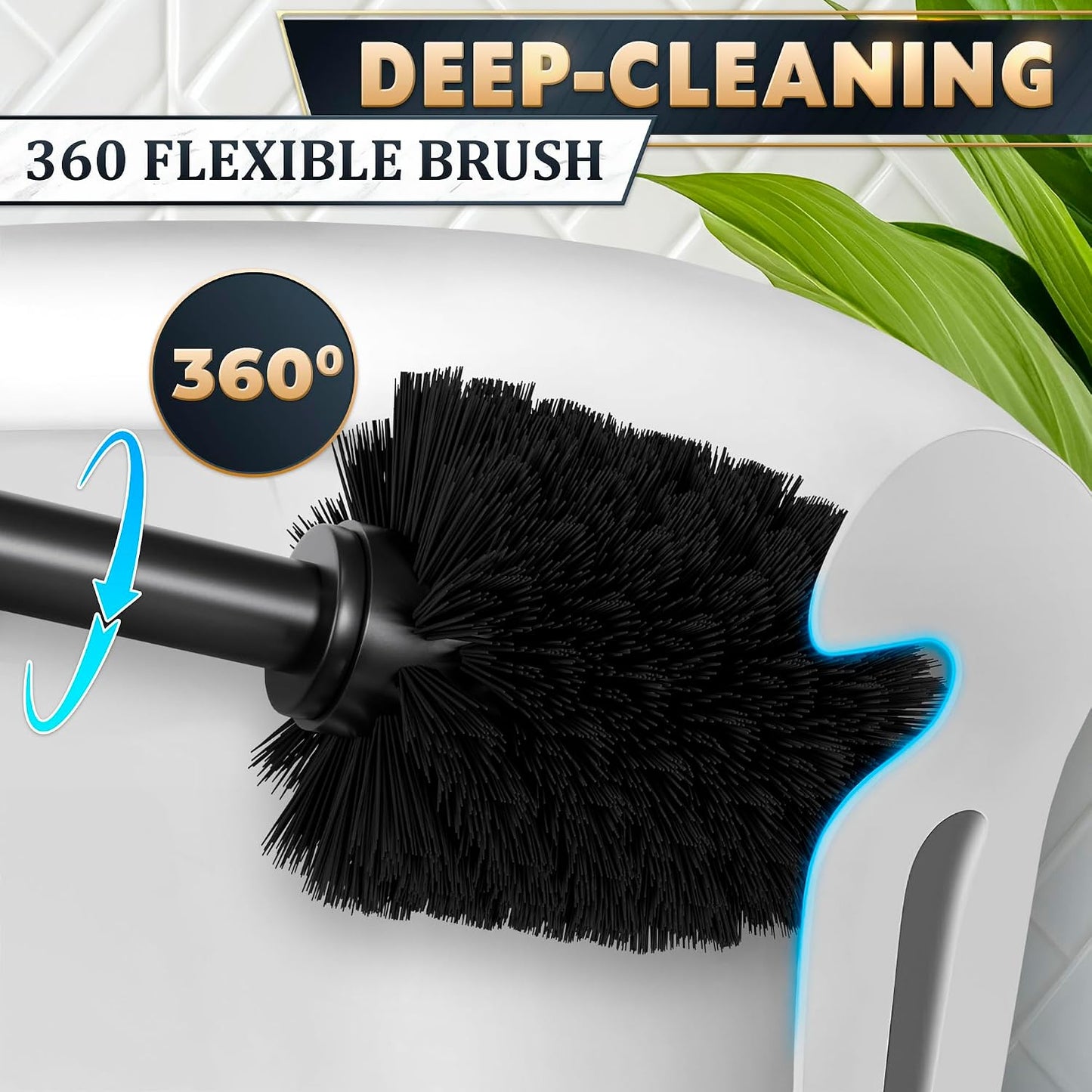 Black Toilet Brush and Holder Set - Slim Matte Design that Fits Anywhere - Stainless Steel Toilet Bowl Brush and Holder with 2 Rounded Corners, Replaceable Head, Removable Inner Bowl & Splash Guard