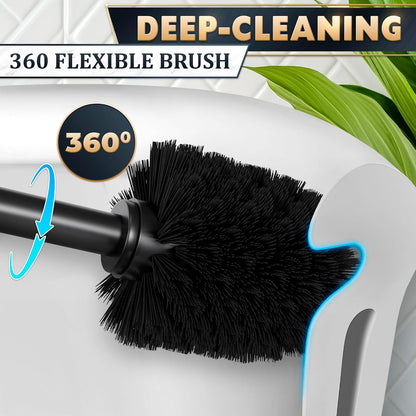 Black Toilet Brush and Holder Set - Slim Matte Design that Fits Anywhere - Stainless Steel Toilet Bowl Brush and Holder with 2 Rounded Corners, Replaceable Head, Removable Inner Bowl & Splash Guard