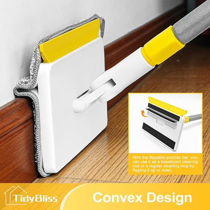 TidyBliss Baseboard Cleaner Tool with Handle, 55.9” Long Wall and Base Board Cleaning Mop, 4 Reusable Pads, 1 Stiff Bristle Scrubber Brush for Floorboard Ceiling Cabinet Window Bathroom (Yellow)