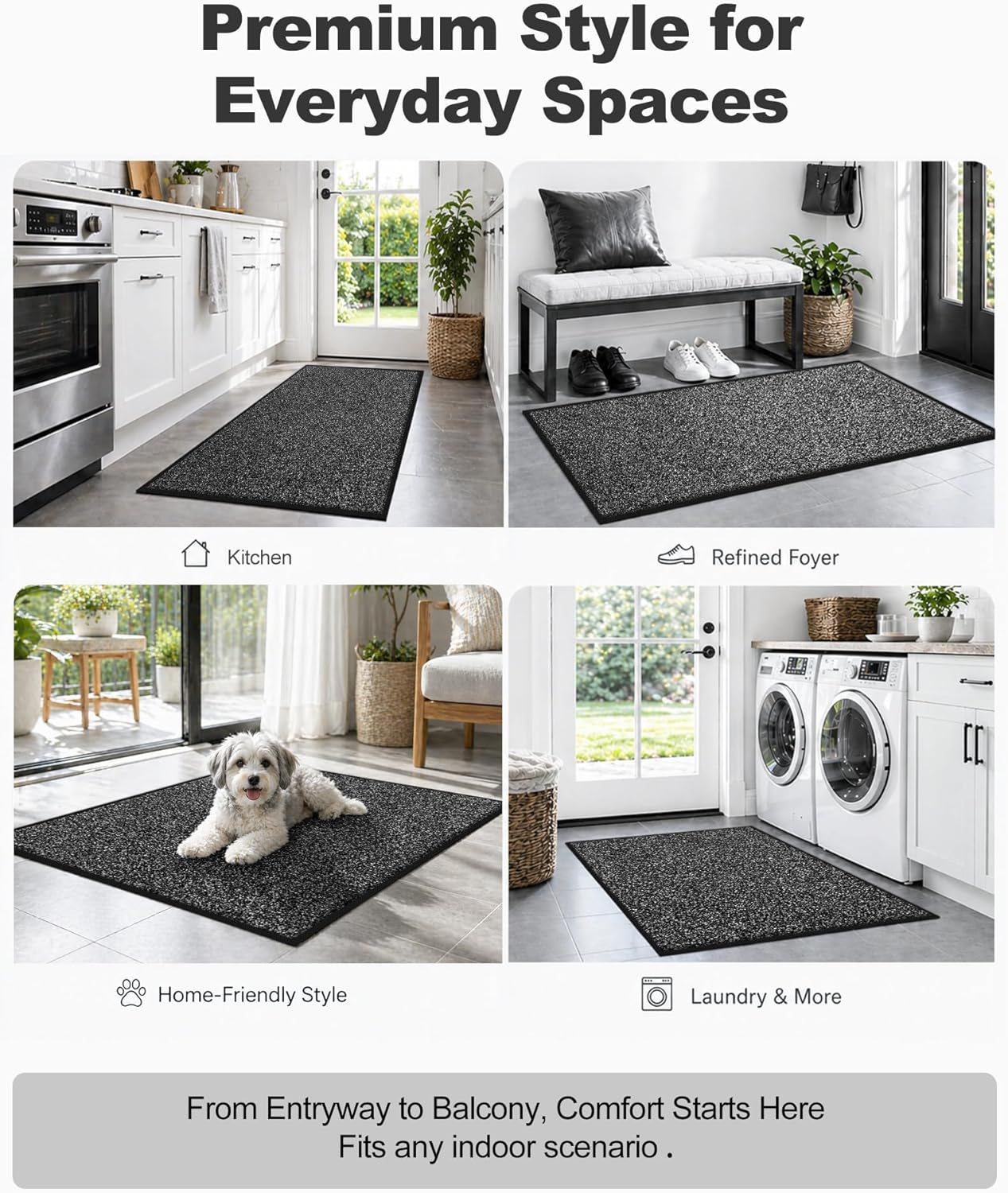 Mibao Front Door Mat, Dirt Trapper Welcome Mat for Outdoor Indoor, Non-Slip Waterproof Doormat, Durable Machine Washable Low Profile Entry Rug for Back Door Outside Patio Porch, 29.5" x 17", Grey