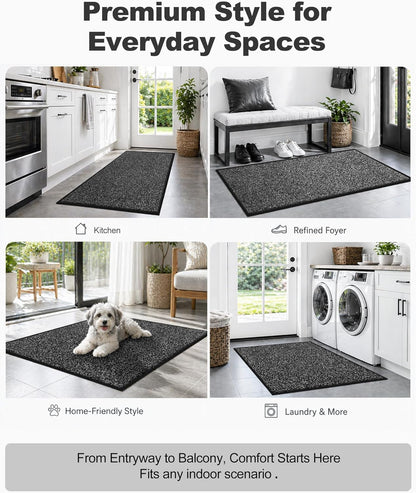 Mibao Front Door Mat, Dirt Trapper Welcome Mat for Outdoor Indoor, Non-Slip Waterproof Doormat, Durable Machine Washable Low Profile Entry Rug for Back Door Outside Patio Porch, 29.5" x 17", Grey