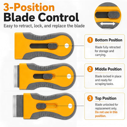 Retractable Razor Blade Scraper Tool, 2 Pack with 20 Extra Replacement Blades, Safety Lock Paint Scraper for Removing Stickers, Labels, Paint from Glass, Windows, Stovetop, Ceramic Surfaces