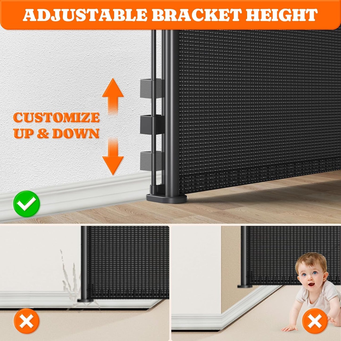 Pawtners Retractable Baby Gates Extra Wide, 41" Tall Extends up to 71" Wide, Dog Gate Indoor for Stairs, Pet Gate with Support Rods for Doorways Hallways Indoor & Outdoor-Black