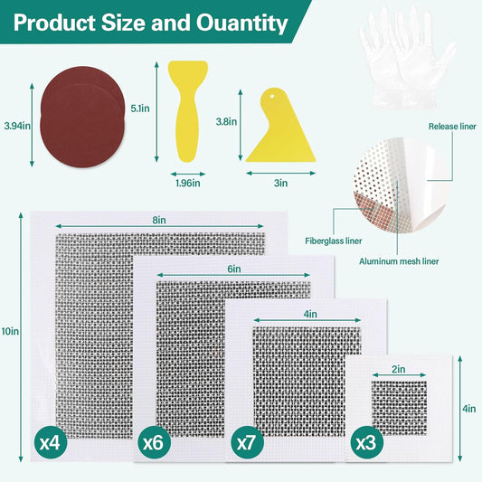 25 Pcs Drywall Repair Kit - 4/6/8/10 Inch Wall Patch Repair Kit for Large Holes, Dry Wall Patch Kits with Scraper Sandpapers Gloves, Quick Fix for Ceiling Bathroom Wall Damage