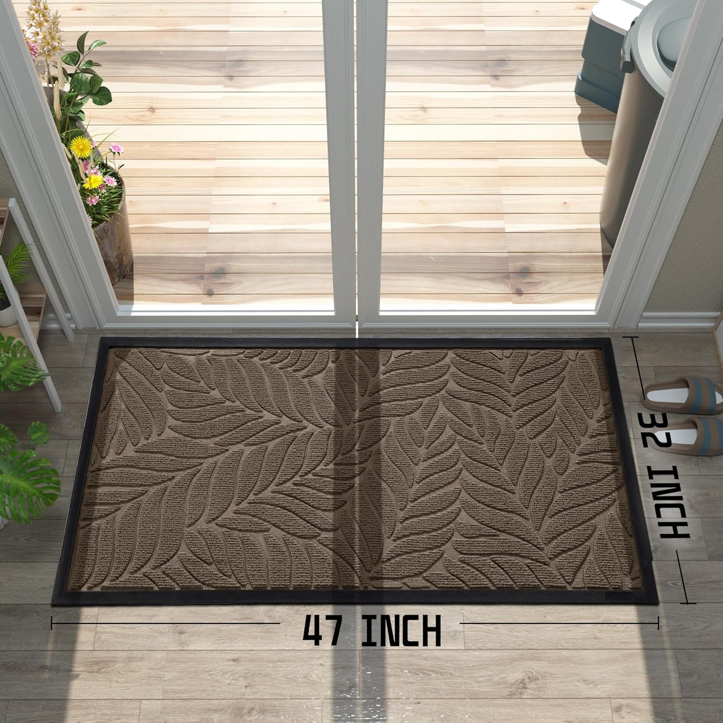 Yimobra Front Door Mat Outdoor Indoor, 29.5x17 All-Season Waterproof Door Mat Outside Entrance, All-Weather Non-Slip Outside Doormat for Garage Patio Entryway, Brown