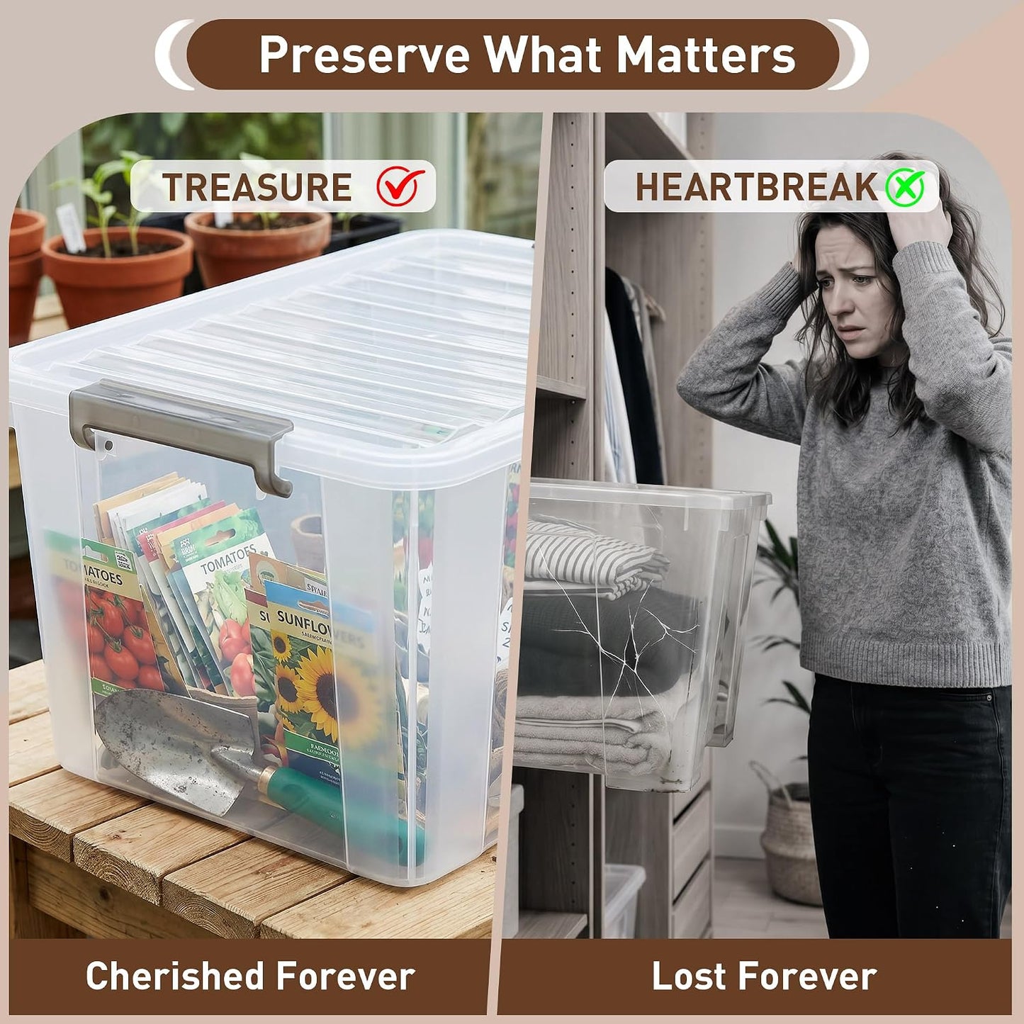 Citylife 57 QT Plastic Storage Bins with Double-Opening Lids, Storage Containers for Organizing, Large Clear Storage Box for Closet, Blankets, 2 Packs
