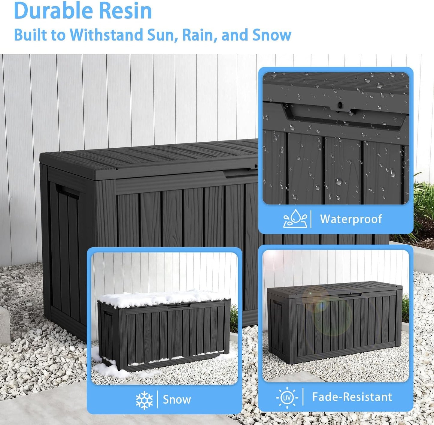 230 Gallon Large Outdoor Storage Box Waterproof, UV Resistant Resin Deck Box with Hydraulic Rod & Lockable Latch for Patio Furniture, Outside Storage Box for Garden Tools, Patio Cushions, Black