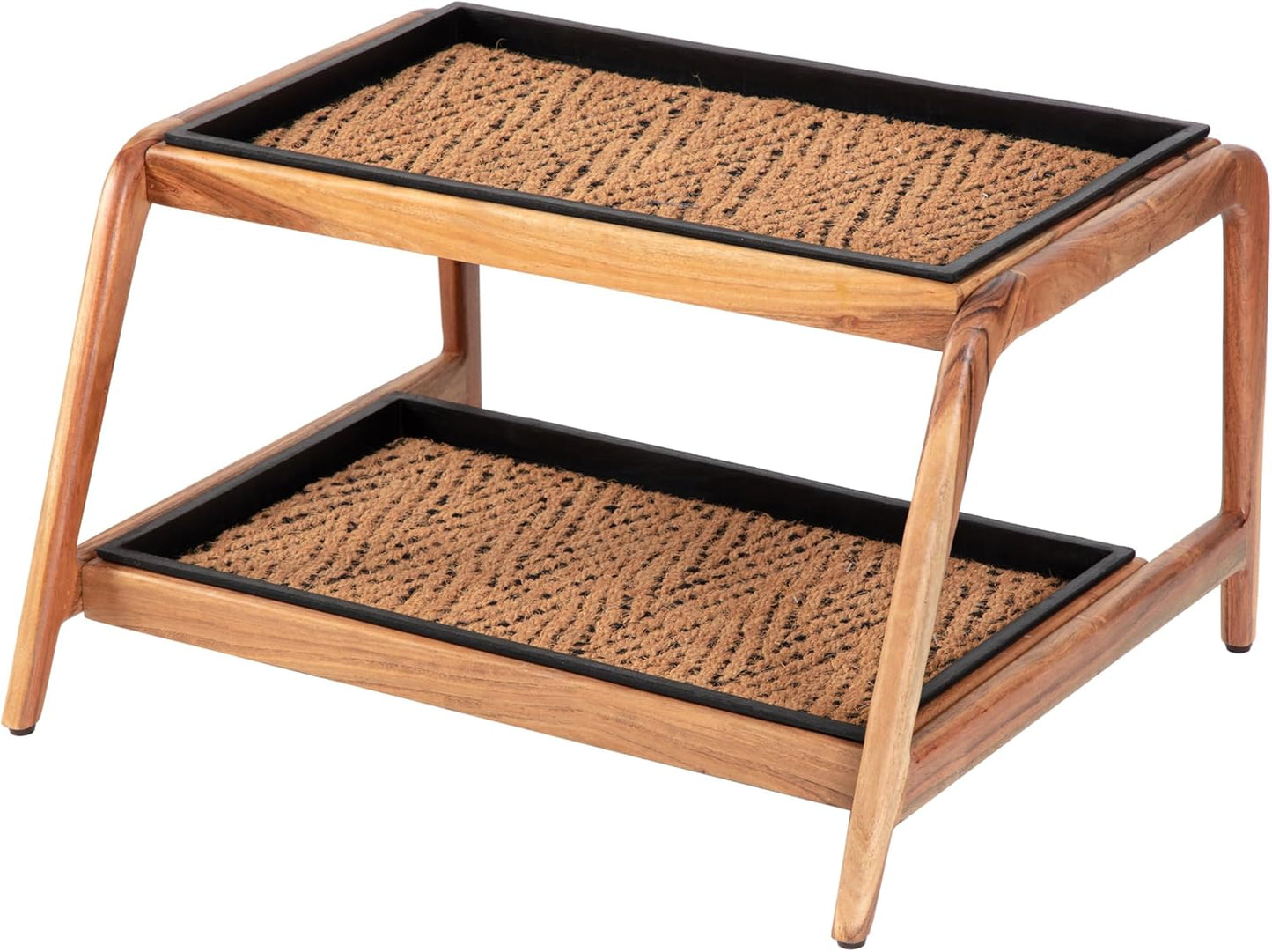 Anji Mountain Heavy Duty Waterproof Wooden Shoe Storage Mat Organizer/Boot Storage Tray Multi Use for Entryway with Coir, Tan Rectangle Embossed Insert, 1 Tier, Fits 2 Pair (26.5" Wide)