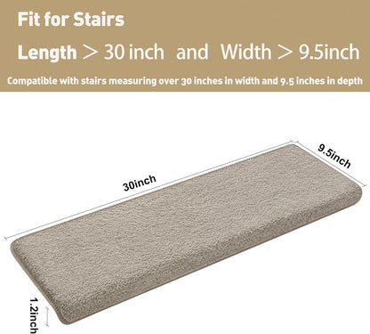 PURE ERA Carpet Stair Treads Ultra Plush 9.5" X 30"Soft Bullnose Indoor Stair Protectors Pet-Friendly Non-Slip Skid Resistant Tape Free Washable Reusable(2 Pieces,Brown)