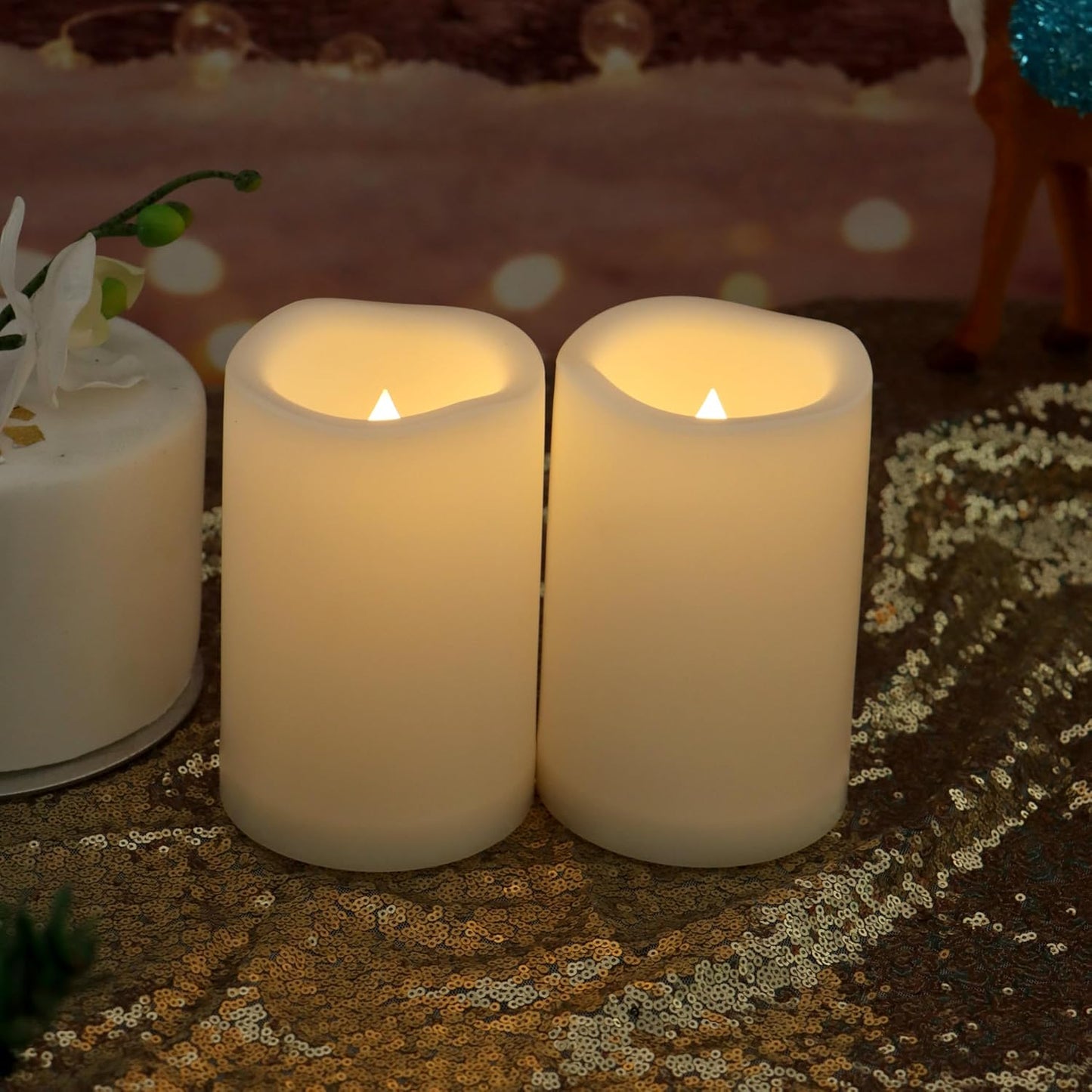 CANDLE CHOICE Waterproof Outdoor Battery Operated Flameless Candles with Remote Timer Plastic Flickering Fake Electric LED Pillars for Lantern Garden Wedding Christmas Decorations 3x4 Inches 3 PCS