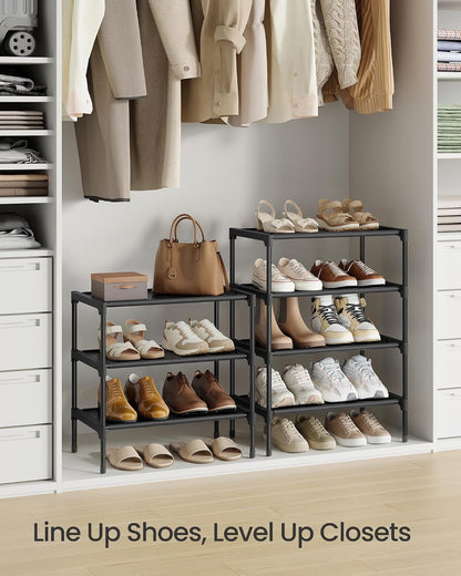 SONGMICS Shoe Rack, 2-Tier Shoe Storage Organizer, Space-Saving, 11.7 x 16.5 x 12.2 Inches, Entryway, Metal Frame, Non-Woven Fabric Shelves, Ink Black ULSH012BH01