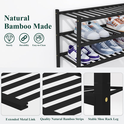 Smiry Bamboo Shoe Rack, 3 Tier Free Standing Wooden Shoe Organizer, Stackable Wood Shoe Storage Shelf for Closet, Entryway, 12 Vertical Slats, 2+1 Stack Standard Legs, 26.8"x11"x19.5", Natural