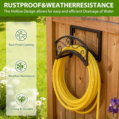 BOLITE Garden Hose Holder Wall Mount, Heavy Duty Metal Water Hose Holder with Basket for Outside, Hose Storage Holds 150FT Water Pipe for Yard, Lawn, Garden, Farm, Gifts for Women Men