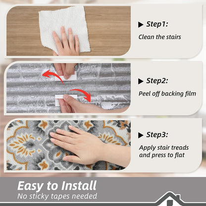 BEQHAUSE Stair Treads for Wooden Steps Non-Slip Machine Washable Carpet Stair Treads 8"X30" Soft Indoor Stair Runner for Kids Elders and Pets, 100% Polyester, TPE Backing, 15pcs, Grey/Orange