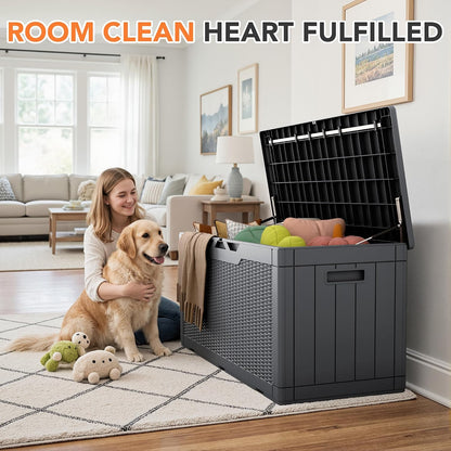 32 Gallon Deck Box Outdoor Indoor Waterproof Storage Box for Patio Furniture, Pool Accessories, Garden Tools, and Cushion Storage, Black