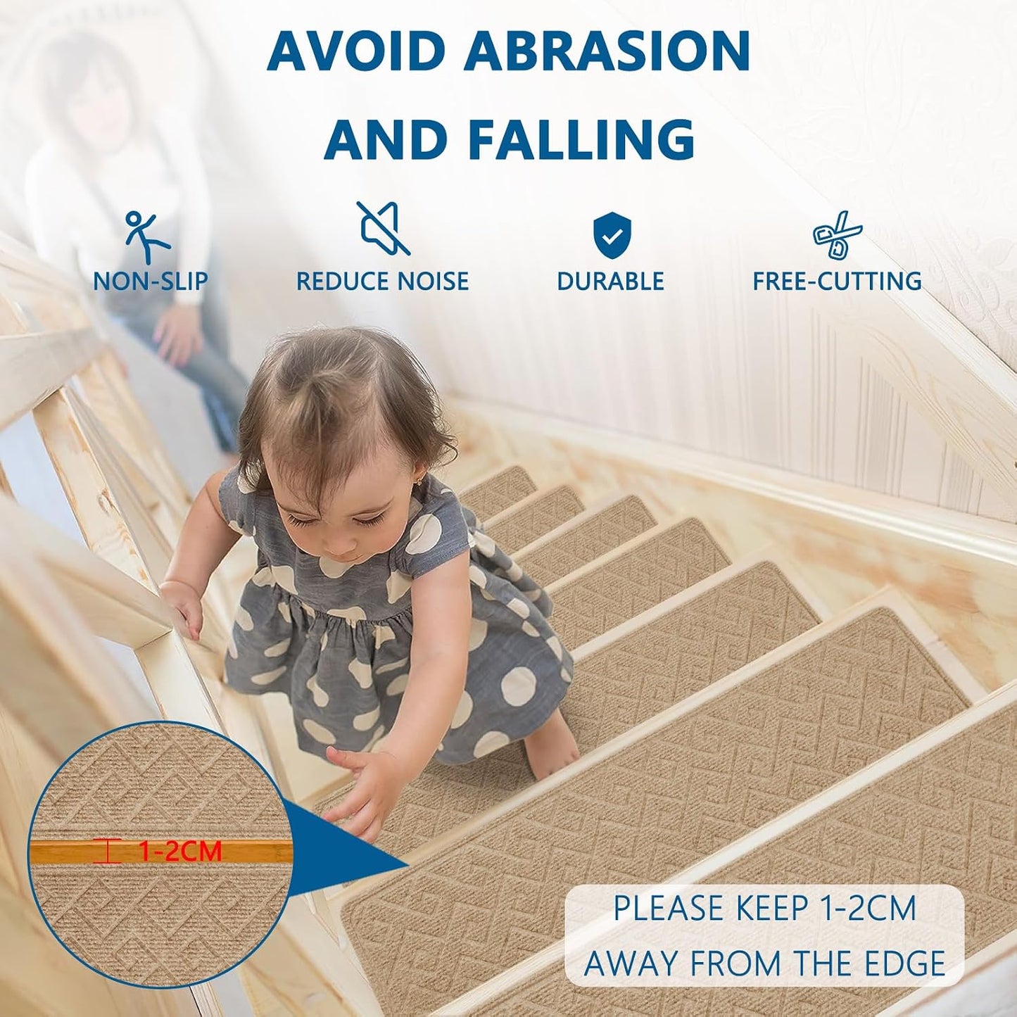 KOOTETA Stair Treads for Wooden Steps Indoor, 15 Pack 8" X 30" Non Slip Carpet Stair Treads with Reusable Adhesive for Kids Elders and Dogs, Surface Polyester TPR Backing Stair Runner Rugs, Dark Grey